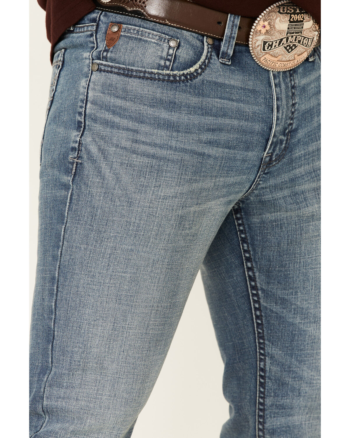Image #5 - Moonshine Spirit Men's Hang Fire Medium/Light Wash Stretch Slim Bootcut Jeans, , hi-res