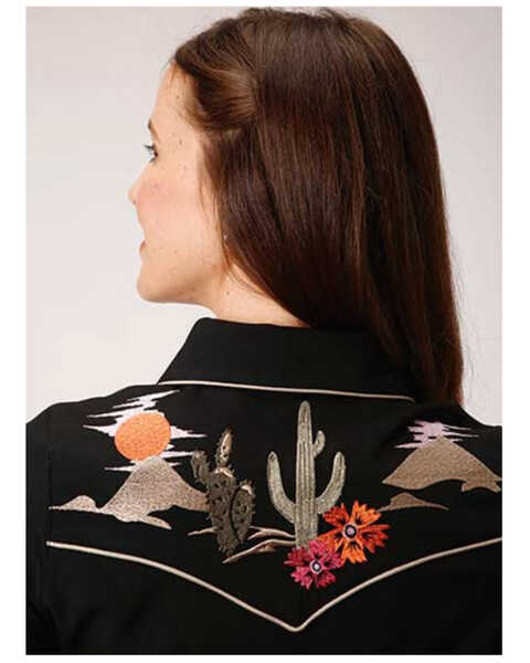 Old West Women's Desert Cactus Long Sleeve Western Dress, Black, hi-res
