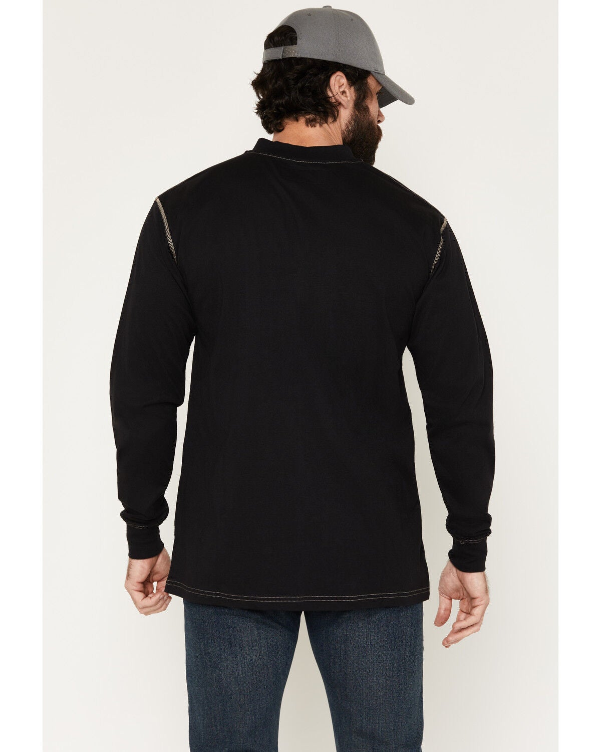 Image #4 - Forge Workwear Men's FR Lightweight Long Sleeve 1/4 Button-Down Henley Work Shirt, Black, hi-res
