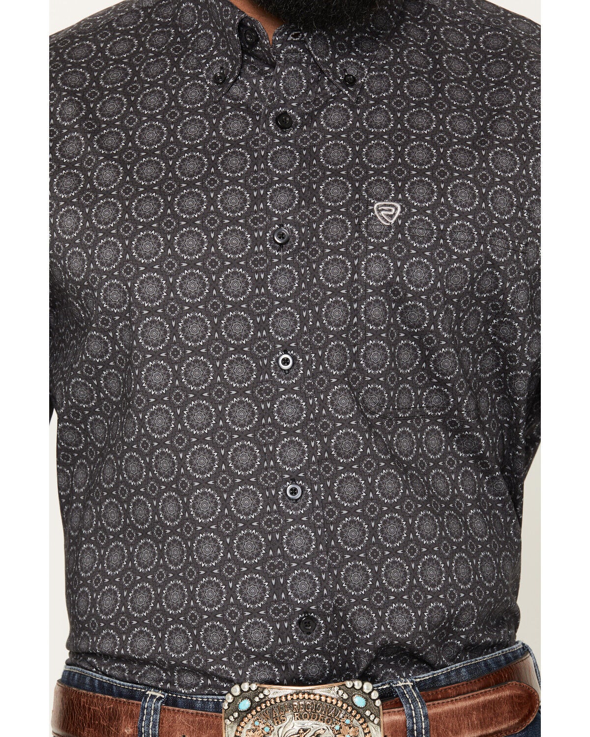 Image #3 - Rock & Roll Denim Men's Medallion Print Long Sleeve Button-Down Stretch Western Shirt, Black, hi-res