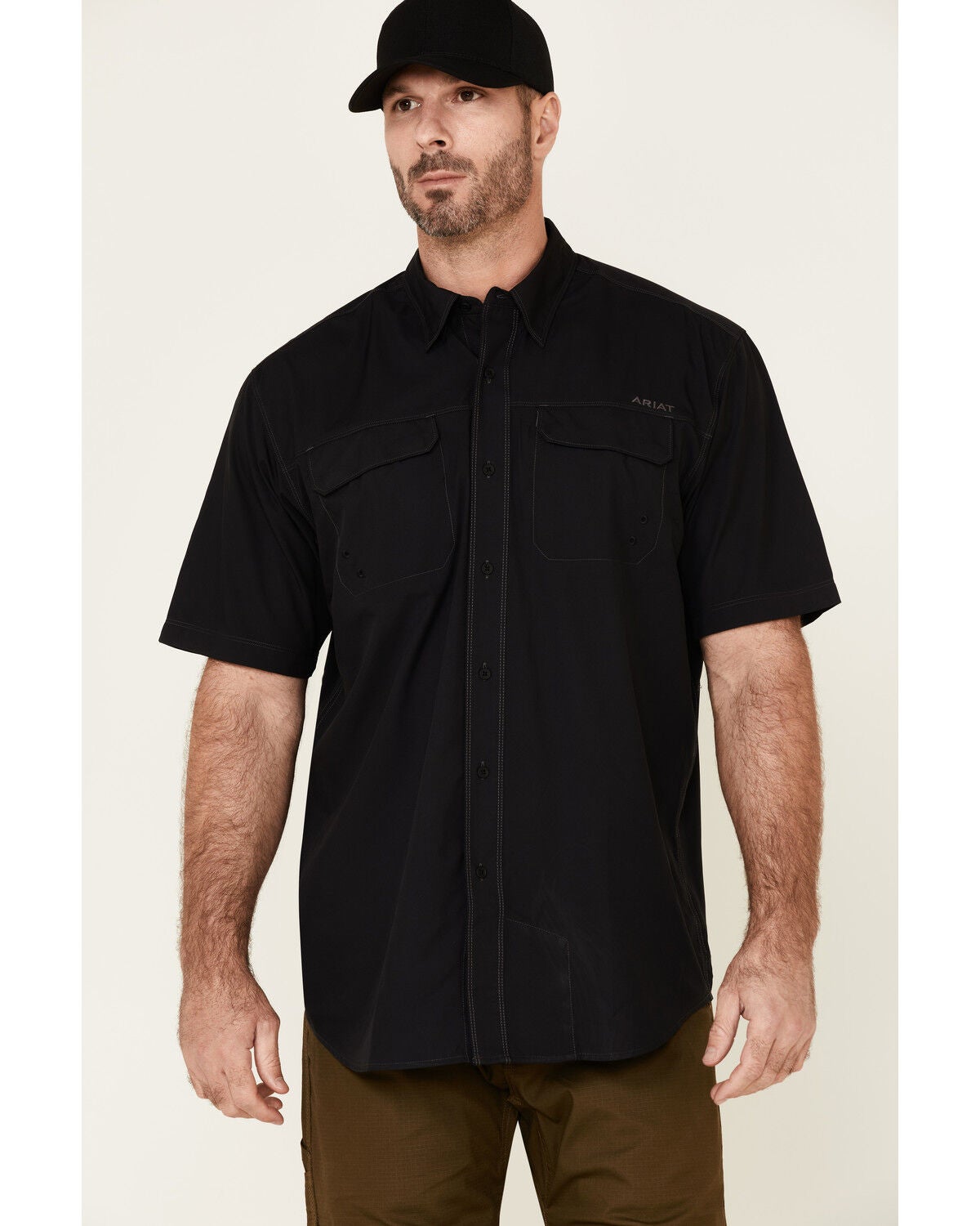 Ariat Men's VentTEK Outbound Short Sleeve Button Down Western Shirt, Black, hi-res
