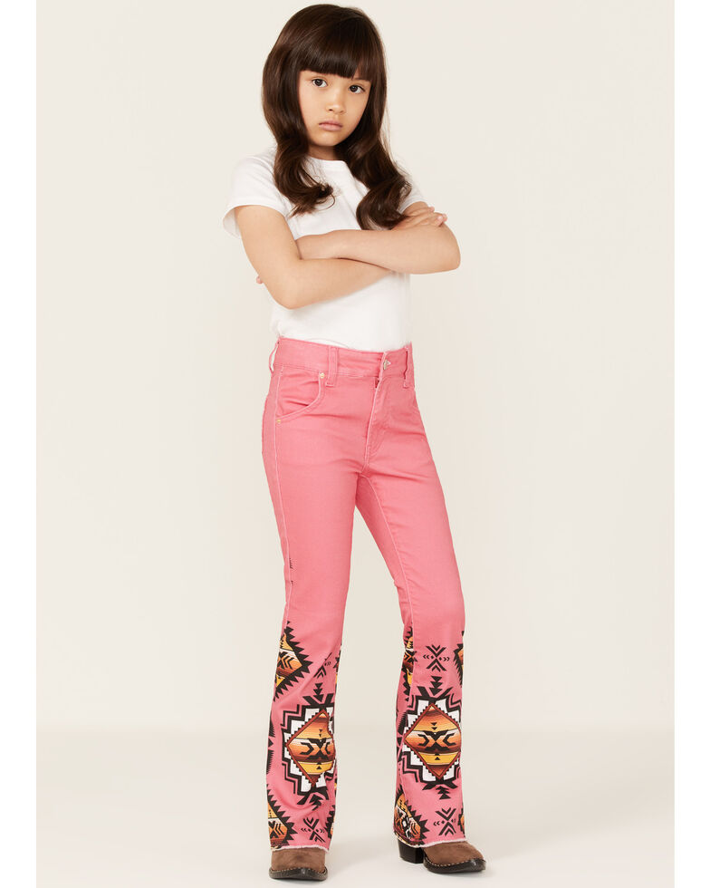 Ranch Dress'n Girls' Sedona Southwestern Print Super Flare Jeans, Pink, hi-res