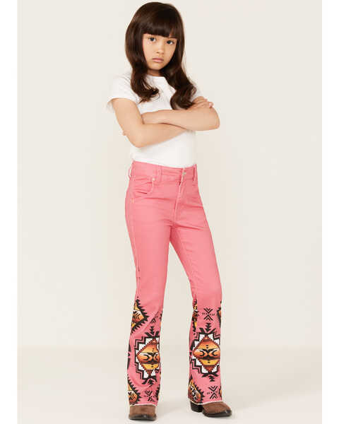 Ranch Dress'n Girls' Sedona Southwestern Print Super Flare Jeans, Pink, hi-res