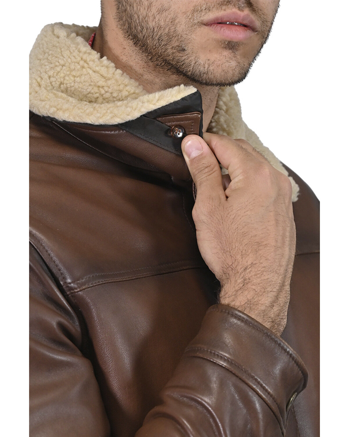 Image #3 - Wrangler Men's Vintage Sherpa Lined Leather Jacket, Tan, hi-res