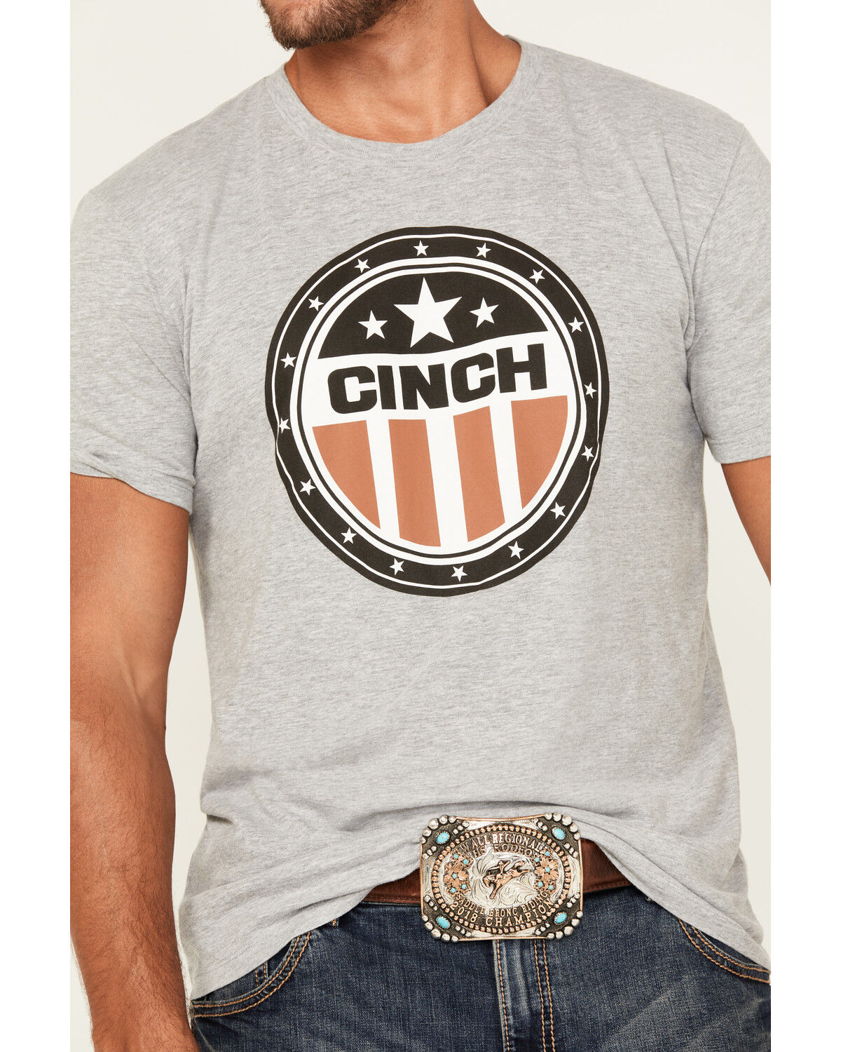 Image #3 - Cinch Men's Circle America Logo Short Sleeve Graphic T-Shirt, Heather Grey, hi-res