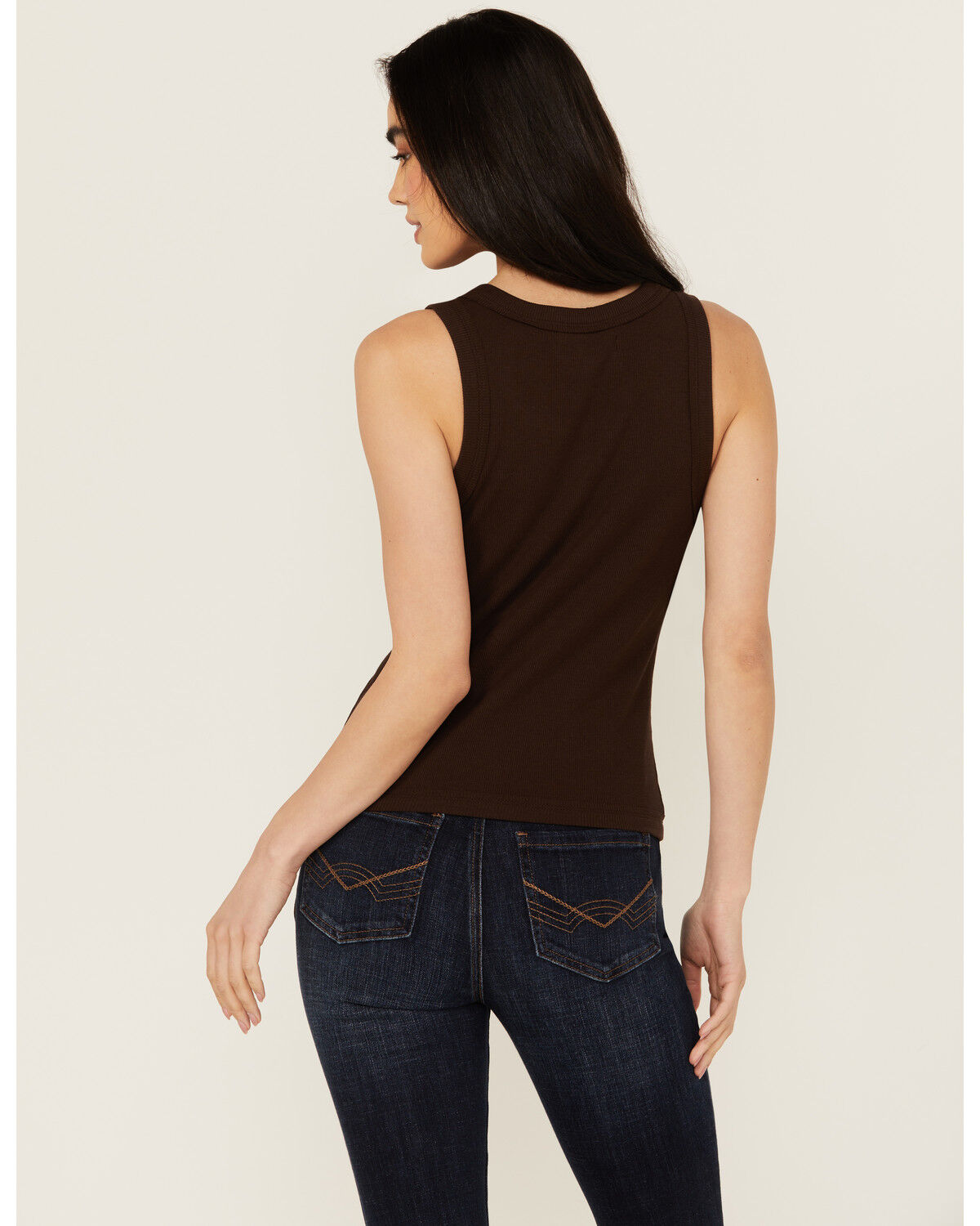 Image #4 - Idyllwind Women's Edna Button Front Ribbed Tank, Dark Brown, hi-res