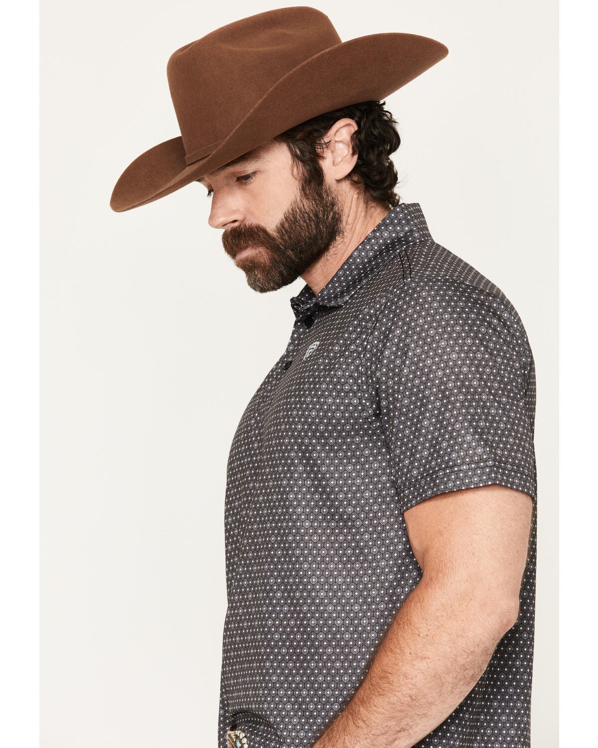 Image #2 - Rock & Roll Denim Men's Geo Print Short Sleeve Button-Down Stretch Polo, Black, hi-res