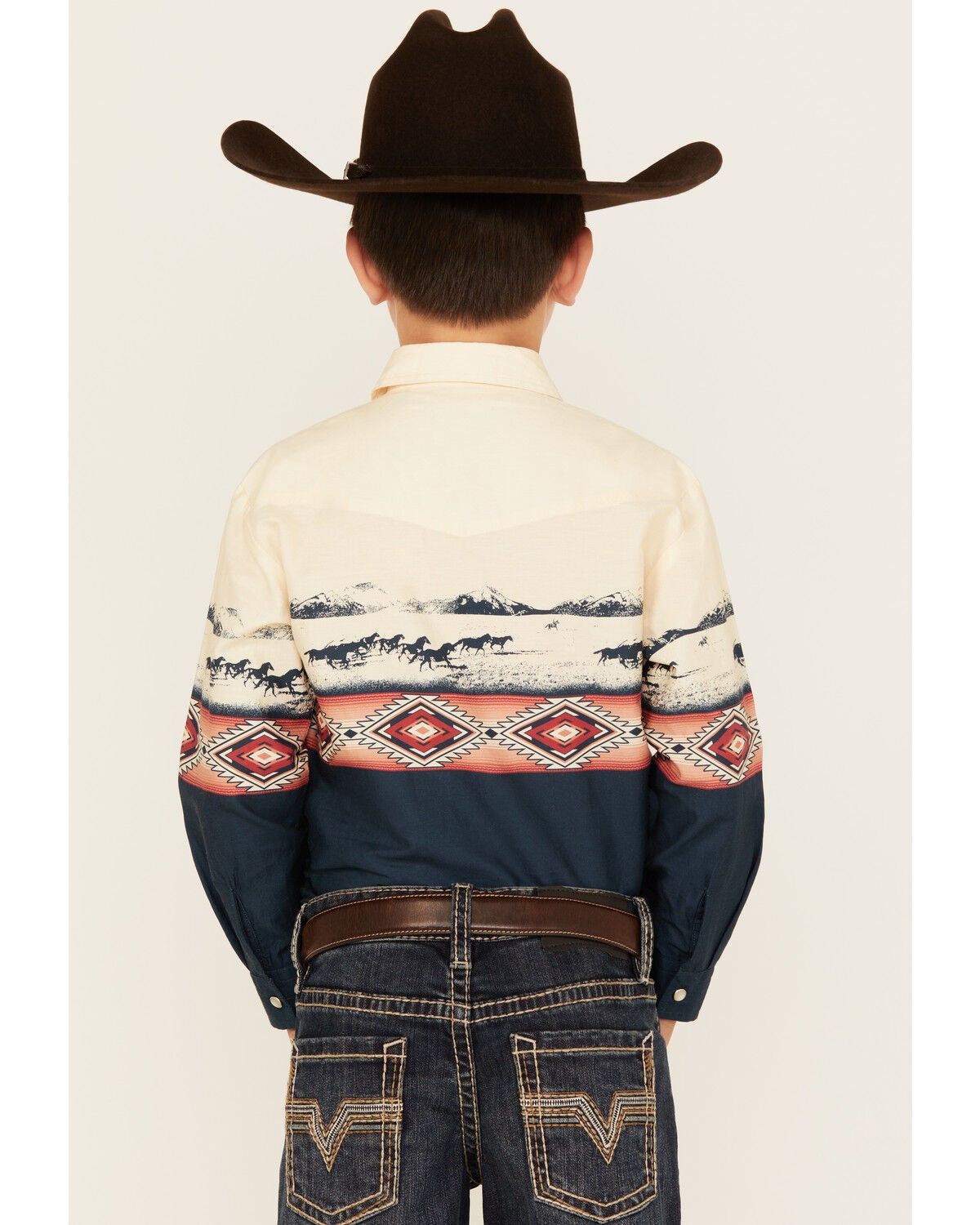 Image #4 - Roper Boys' Vintage Running Horses Boarder Long Sleeve Snap Western Shirt, Ivory, hi-res