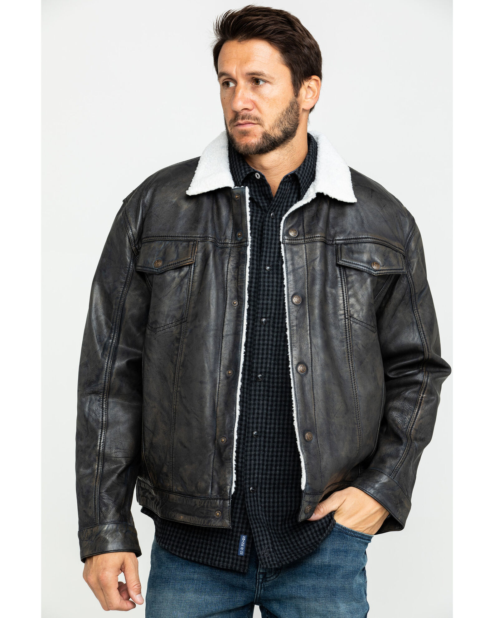 Leather sherpa jacket shop mens