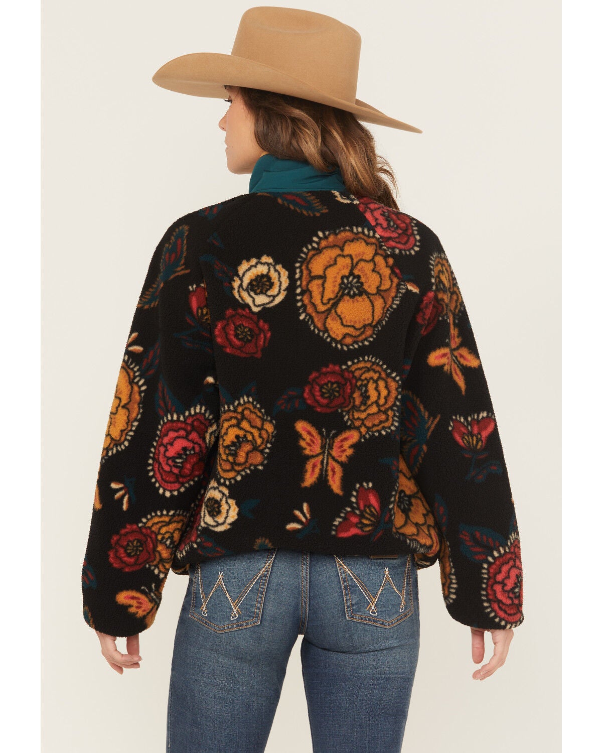 Image #4 - Wrangler Retro Women's Floral Print Sherpa Pullover, Black, hi-res