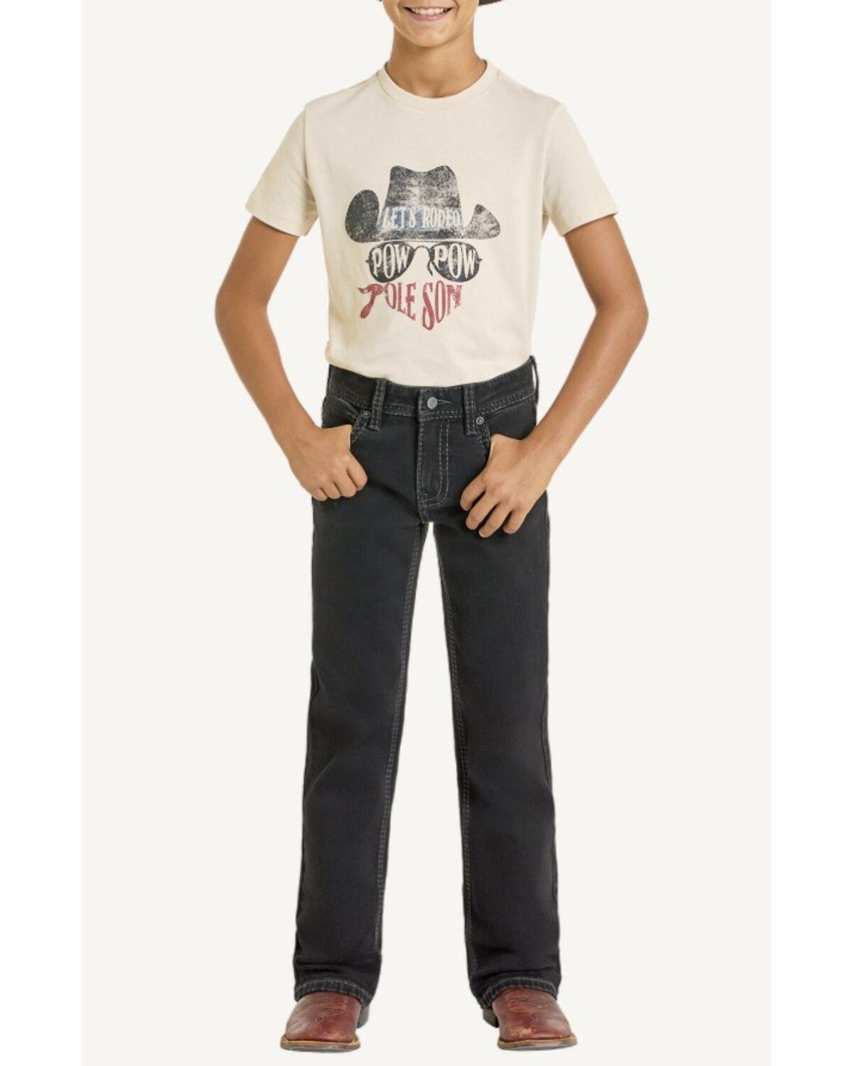 Image #2 - Rock & Roll Denim Boys' Bootcut Stretch Denim Jeans, Black, hi-res