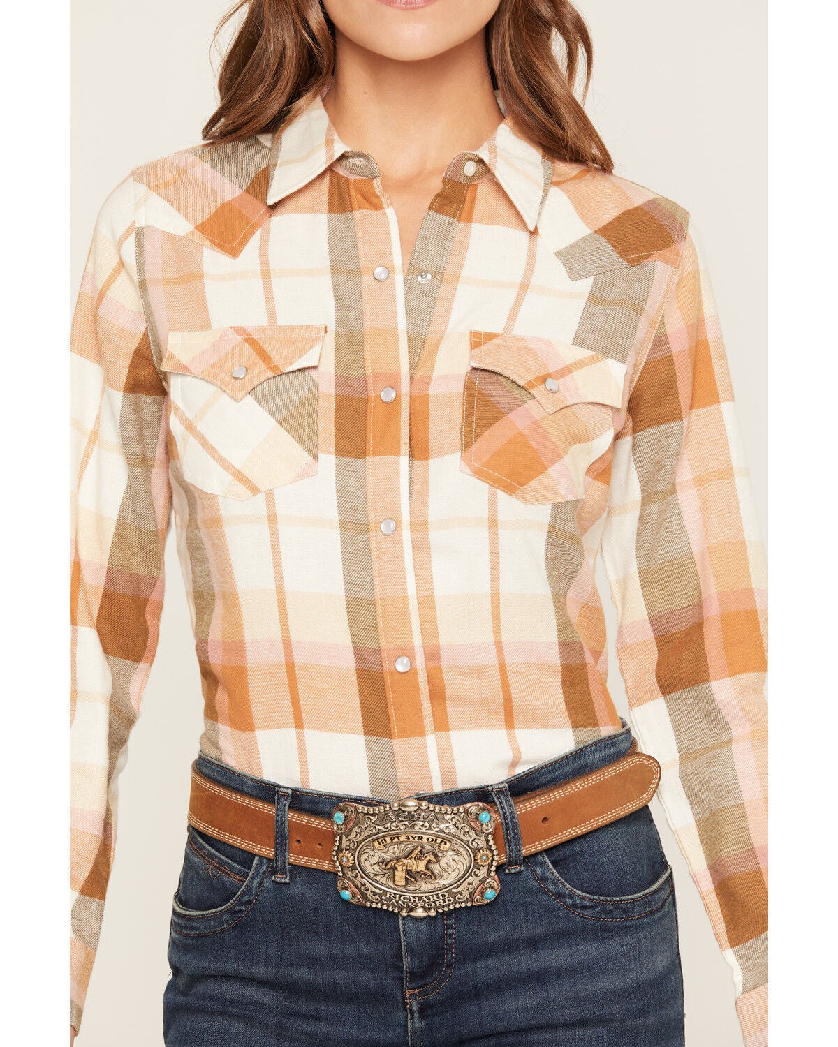 Image #3 - Wrangler Retro Women's Boot Barn Exclusive Plaid Print Long Sleeve Pearl Snap Flannel Shirt, Multi, hi-res