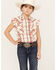 Image #1 - Shyanne Girls' Plaid Print Ruffle Sleeve Western Pearl Snap Shirt, Cream, hi-res