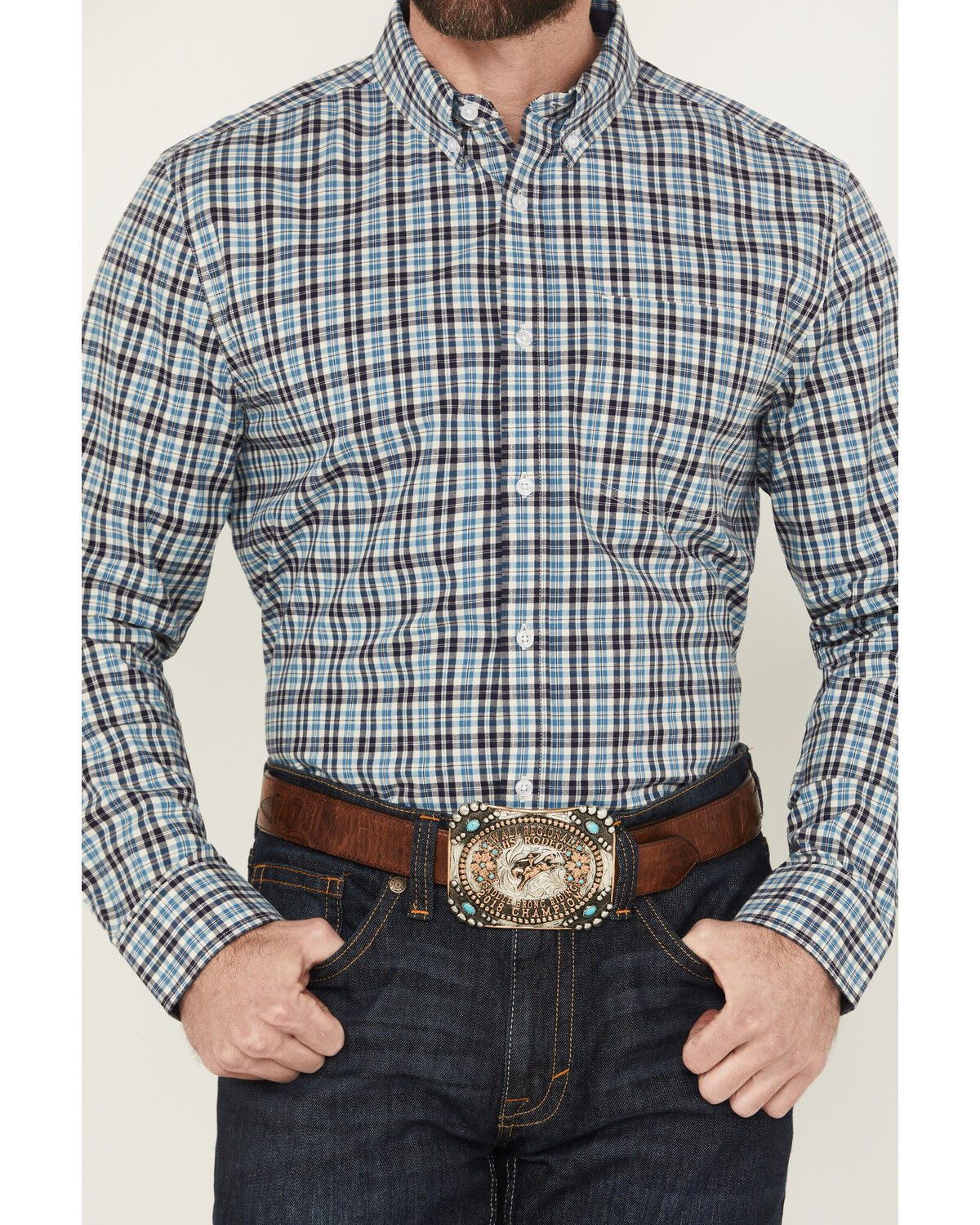Image #3 - Cody James Men's Bob Plaid Print Long Sleeve Button-Down Western Shirt - Big, Blue, hi-res