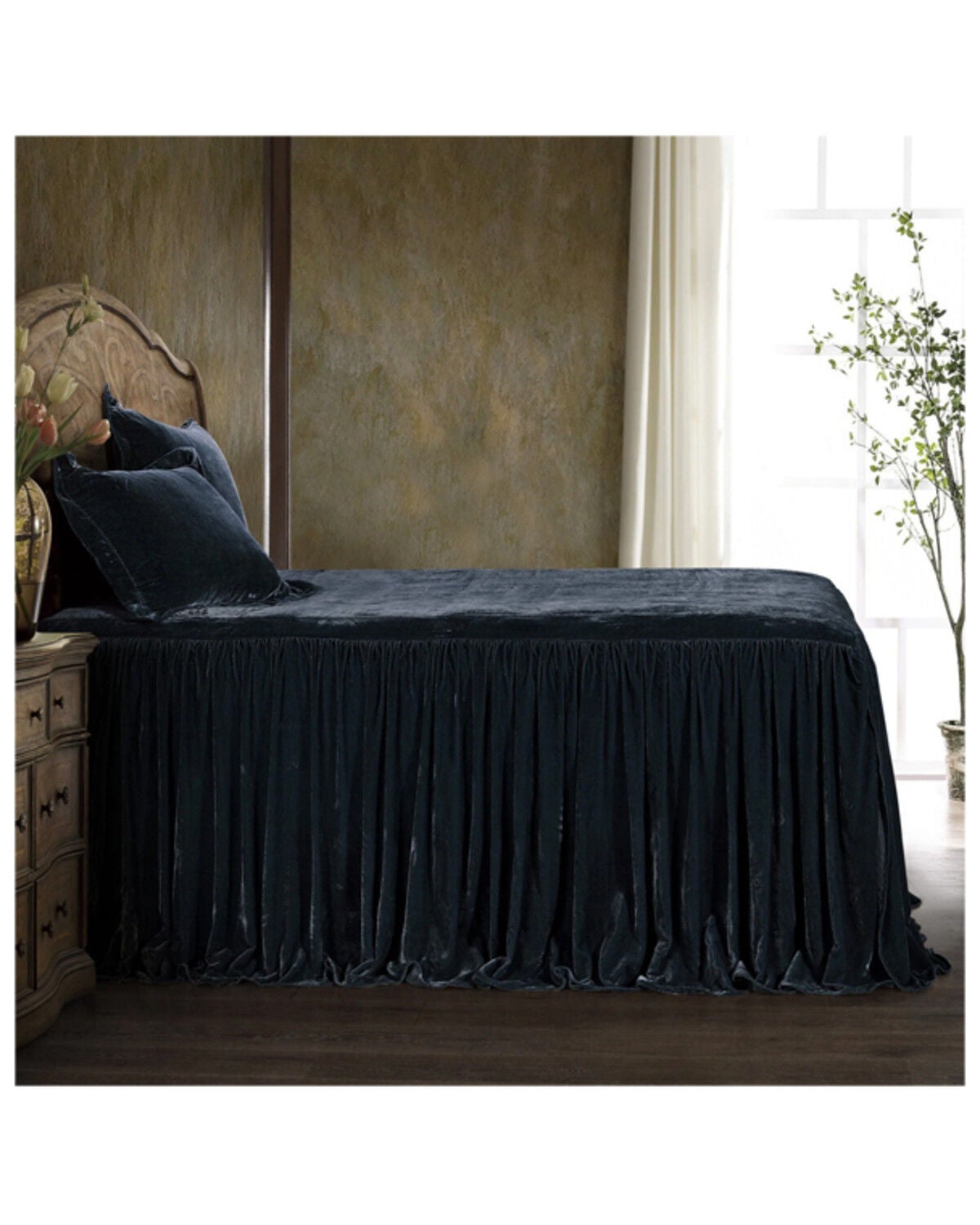 HiEnd Accents Midnight Blue Stella Faux Silk & Velvet Queen 3-Piece Bedspread Set, Blue, hi-res