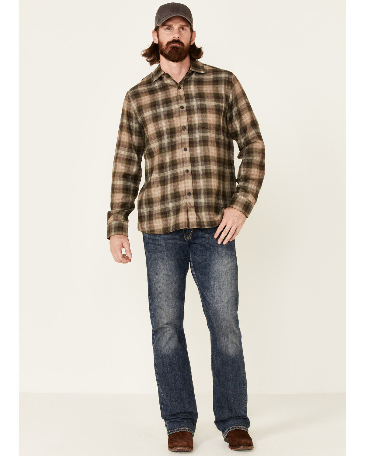Image #2 - North River Men's Performance Plaid Long Sleeve Button-Down Western Shirt, Forest Green, hi-res