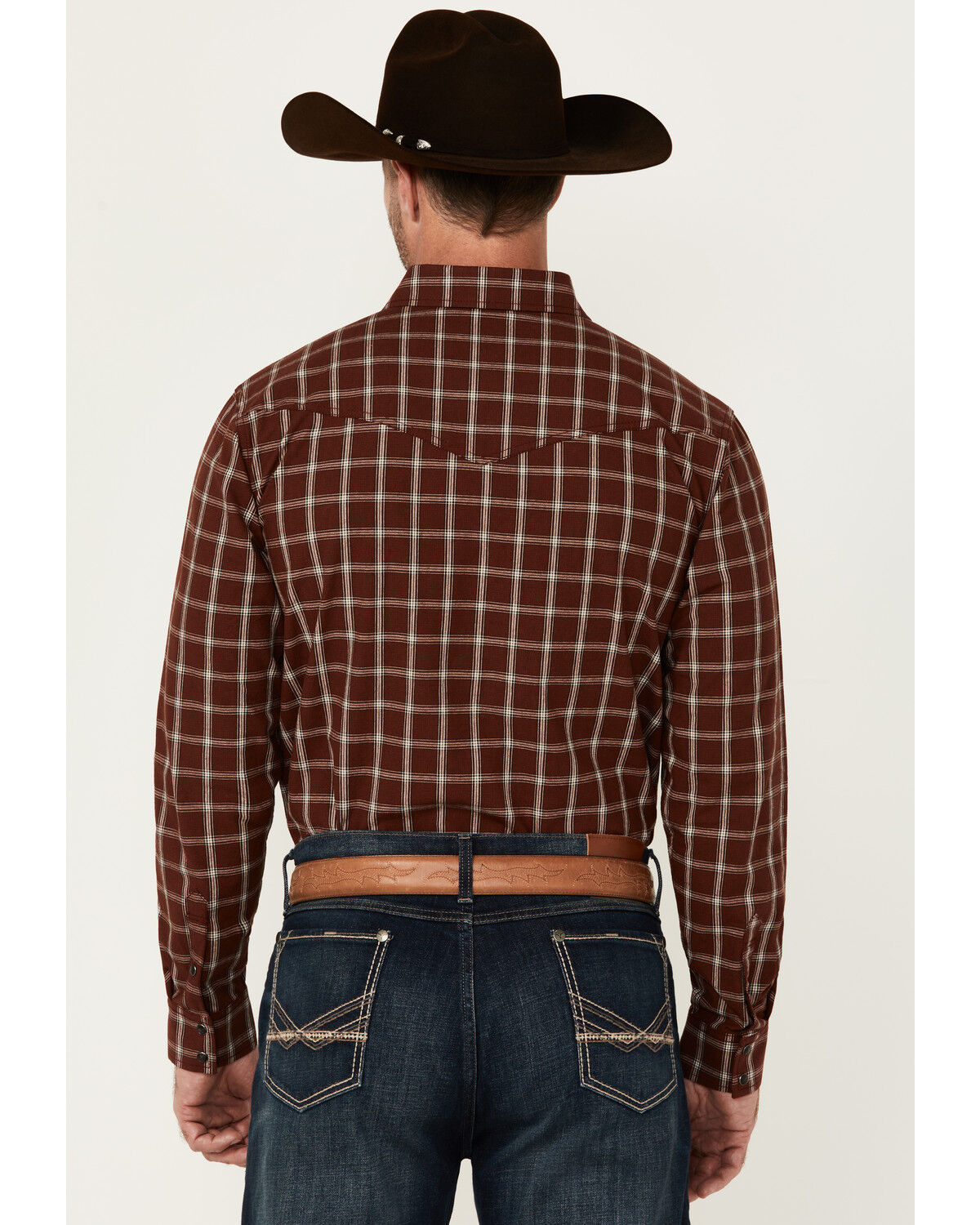 Image #4 - Blue Ranchwear Men's Elk Plaid Print Long Sleeve Snap Western Shirt, Dark Brown, hi-res