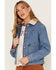 Wrangler Women's Light Wash Denim Sherpa Collar Western Jacket, Blue, hi-res