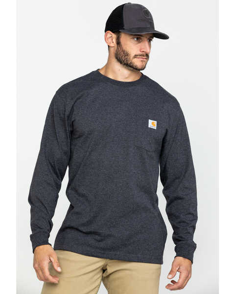 Image #1 - Carhartt Men's Loose Fit Heavyweight Long Sleeve Logo Pocket Work T-Shirt, Charcoal, hi-res