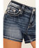 Image #4 - Miss Me Women's Dark Wash Mid Rise Floral Wing Stretch Denim Shorts, , hi-res