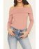 Image #3 - Shyanne Women's Rib Knit Off The Shoulder Long Sleeve Shirt, Mauve, hi-res