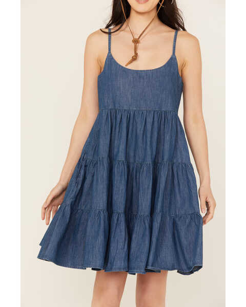 Image #3 - Wrangler Women's Denim Strappy Tiered Mini Dress, Blue, hi-res