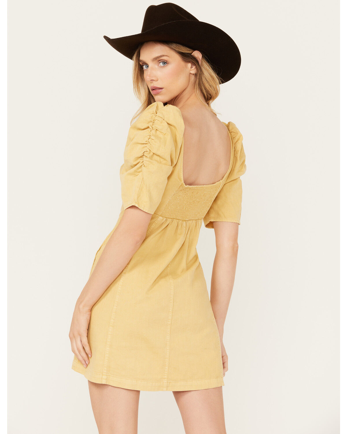Image #4 - Free People Women's Cheyenne Denim Mini Dress, Yellow, hi-res