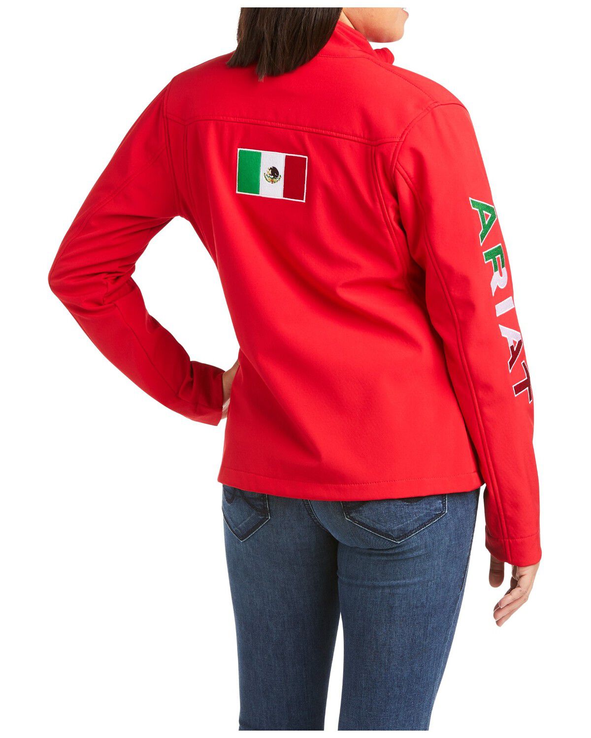 Image #1 - Ariat Women's Team Mexico Softshell Zip-Up Water Repellent Jacket, Red, hi-res