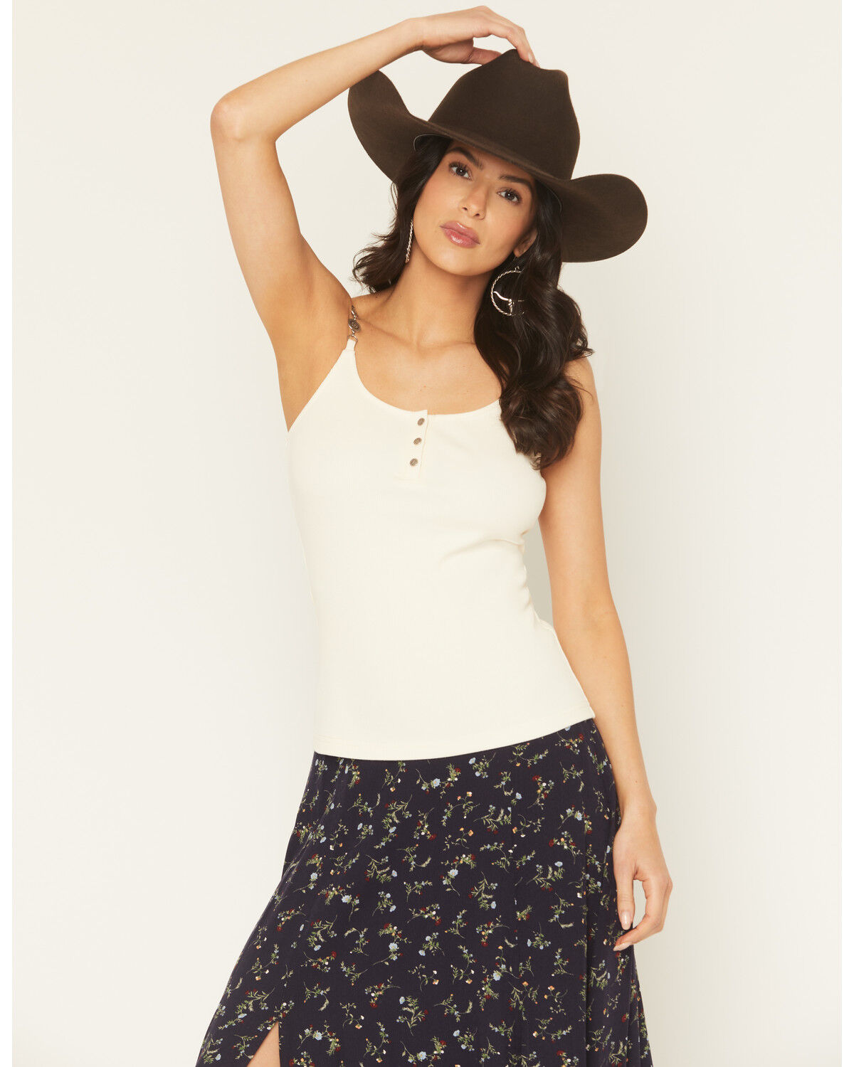 Image #1 - Idyllwind Women's Longdale Concho Sleeveless Tank Top, Cream, hi-res