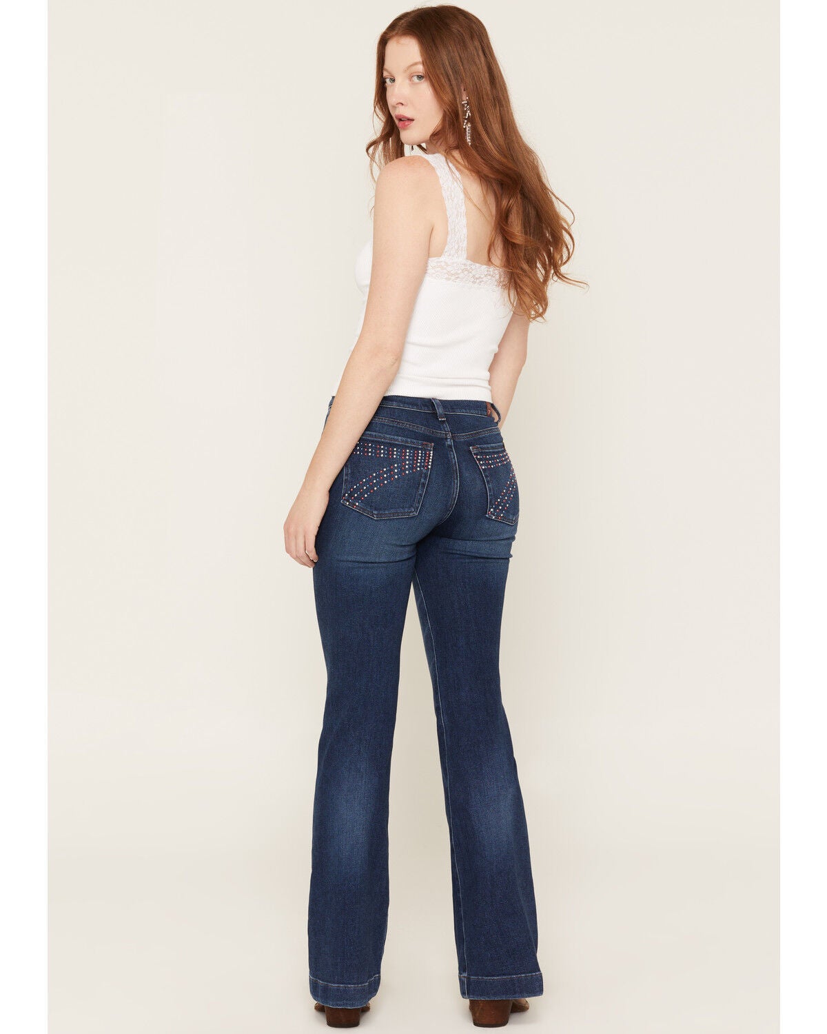 7 For All Mankind Women's Medium Wash Americana Studded Pocket Bootcut Stretch Denim Jeans, Medium Wash, hi-res
