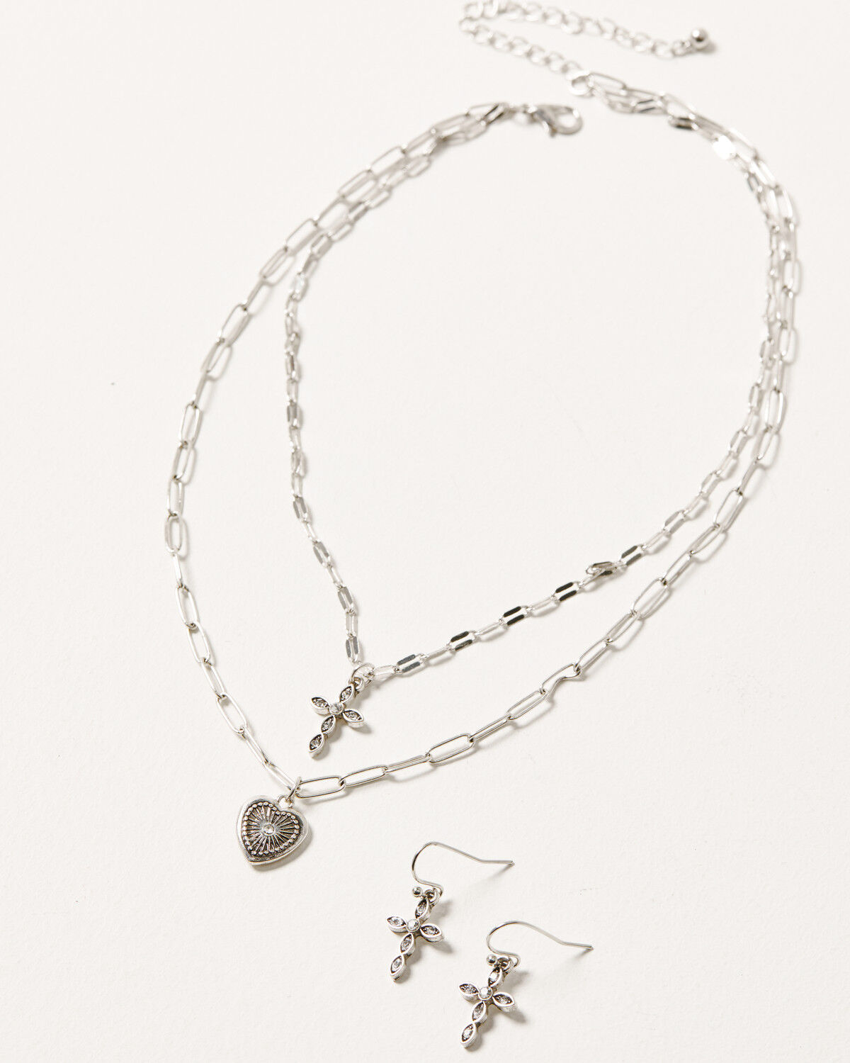 Image #1 - Shyanne Women's Cross & Heart Layered Jewelry Set, Silver, hi-res