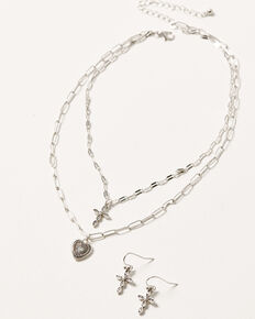 Shyanne Women's Cross & Heart Layered Jewelry Set, Silver, hi-res