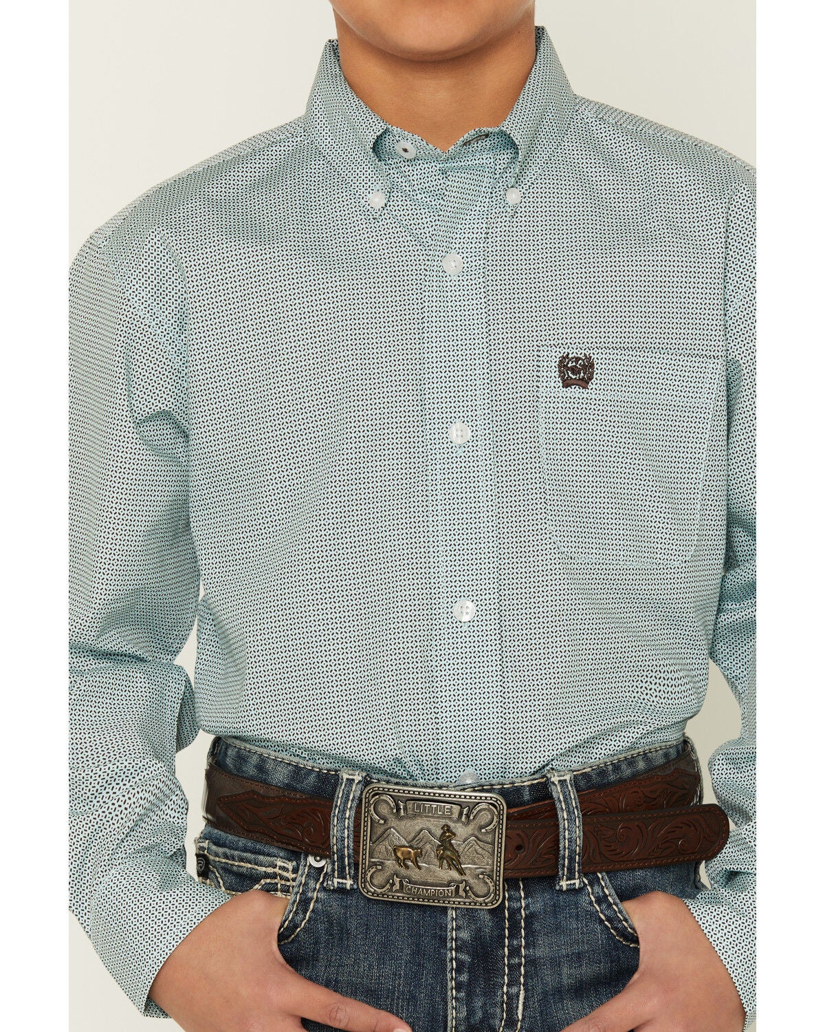 Image #3 - Cinch Boys' Geo Print Long Sleeve Button-Down Western Shirt, Blue, hi-res