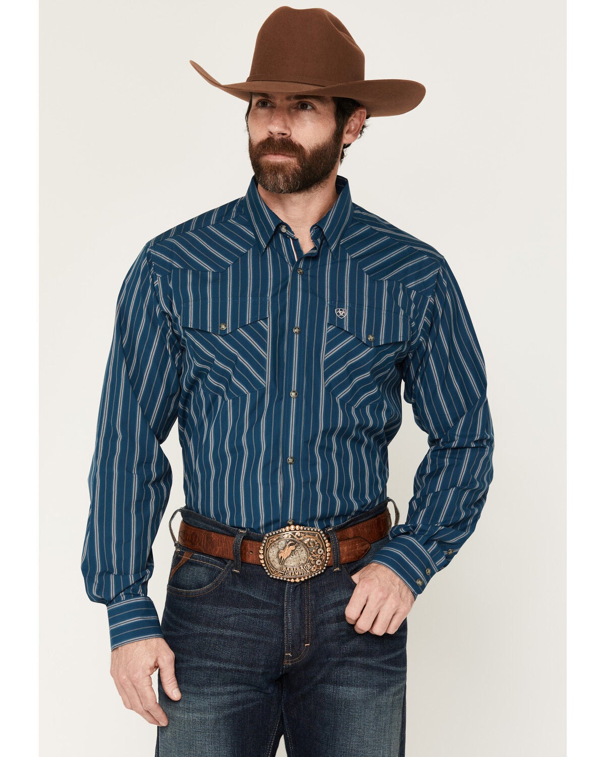 Ariat Men's Pro Series Wolfgang Striped Long Sleeve Snap Western Shirt, Blue, hi-res