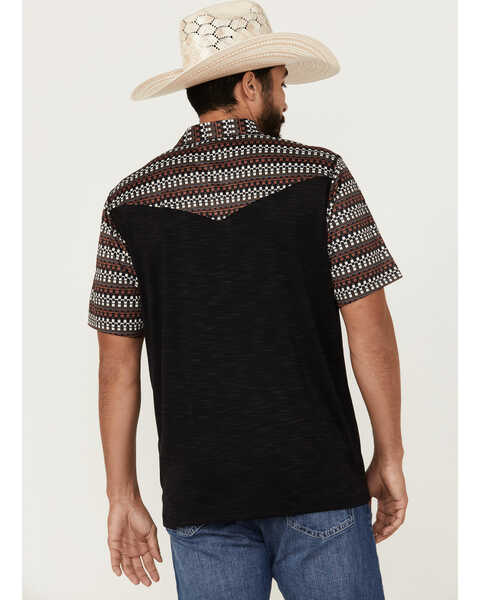 Image #4 - RANK 45® Men's Stripewood Tech Color Block Short Sleeve Button-Down Polo Shirt , Black, hi-res