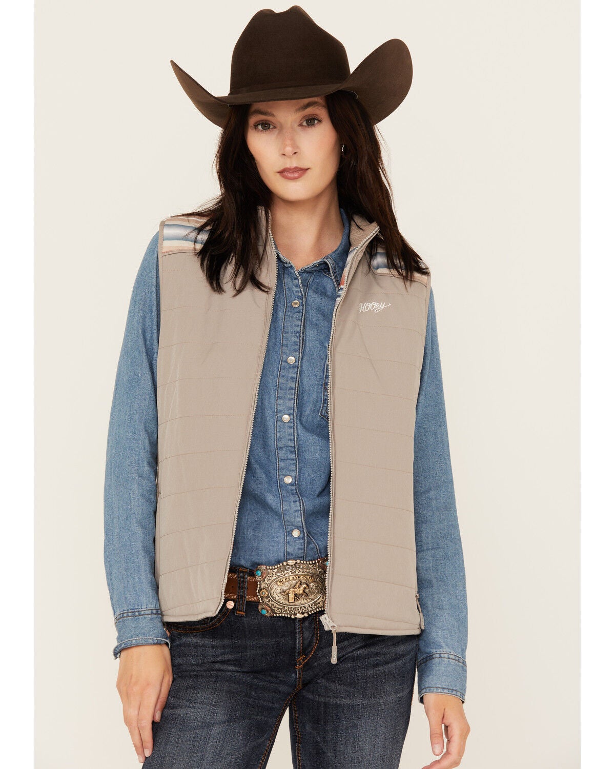 Image #1 - Hooey Women's Serape Yoke Full Zip Packable Vest, , hi-res