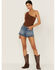 Image #1 - Shyanne Women's Medium Dark Mid Rise Released Hem Shorts, Medium Wash, hi-res