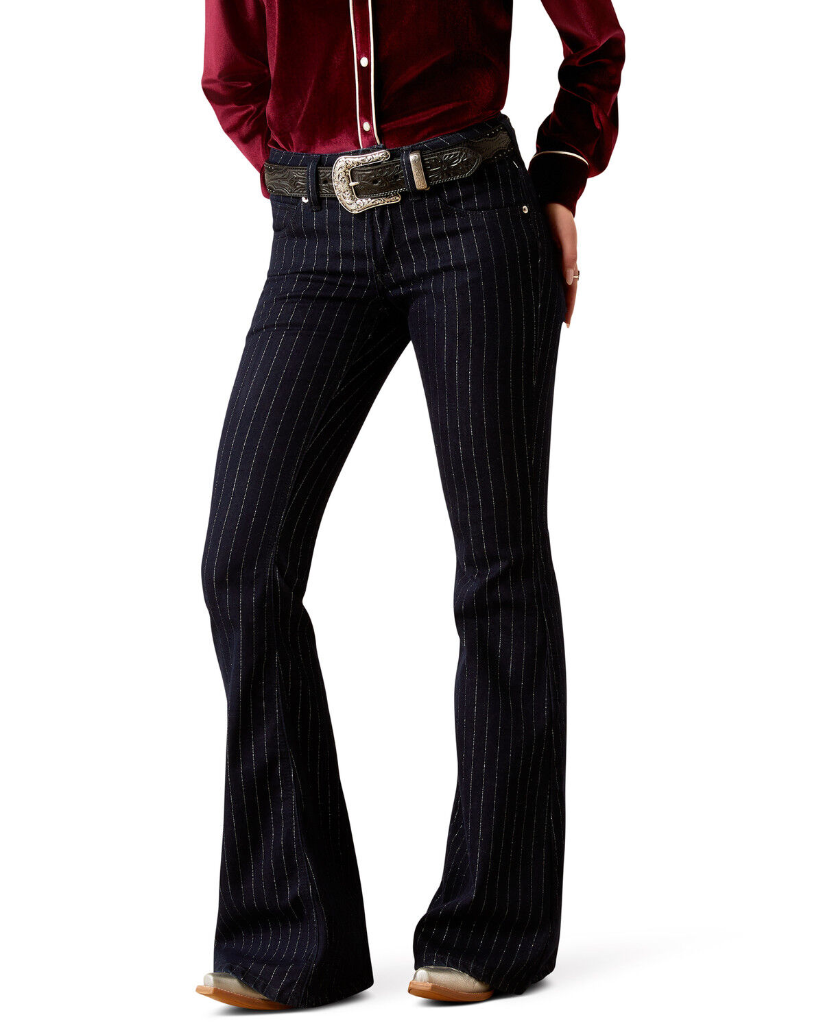 Image #2 - Ariat Women's Jasmine Pinstripe Dark Wash Flare Stretch Denim Jeans - Plus, Dark Wash, hi-res