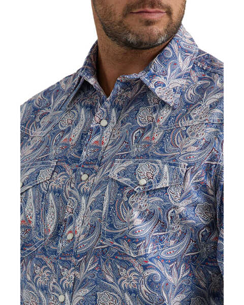 Image #2 - Wrangler 20X Men's Paisley Print Long Sleeve Pearl Snap Stretch Western Shirt , Blue, hi-res