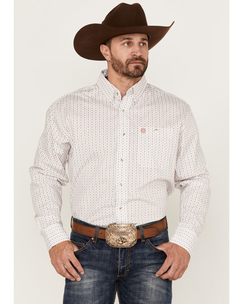 George Strait By Wrangler Men's Geo Print Button-Down Western Shirt - Big & Tall , Rose, hi-res