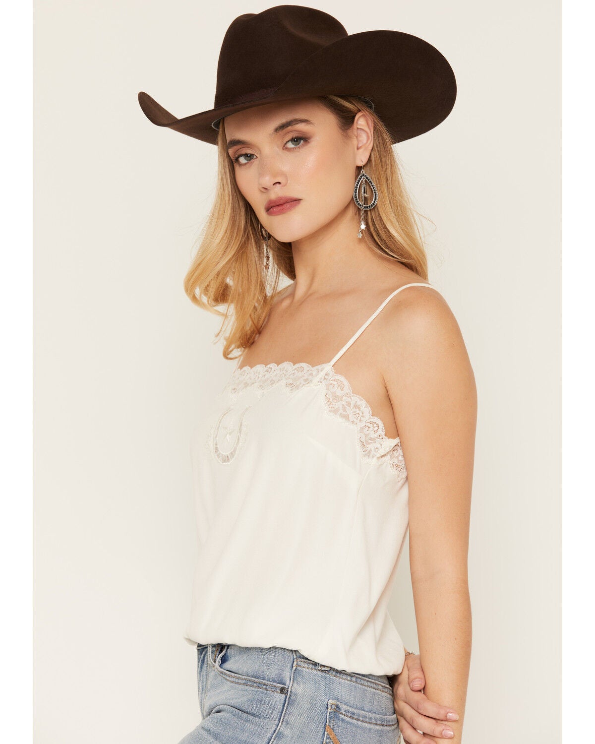 Image #2 - Idyllwind Women's Sage Satin Lace Cami, Cream, hi-res