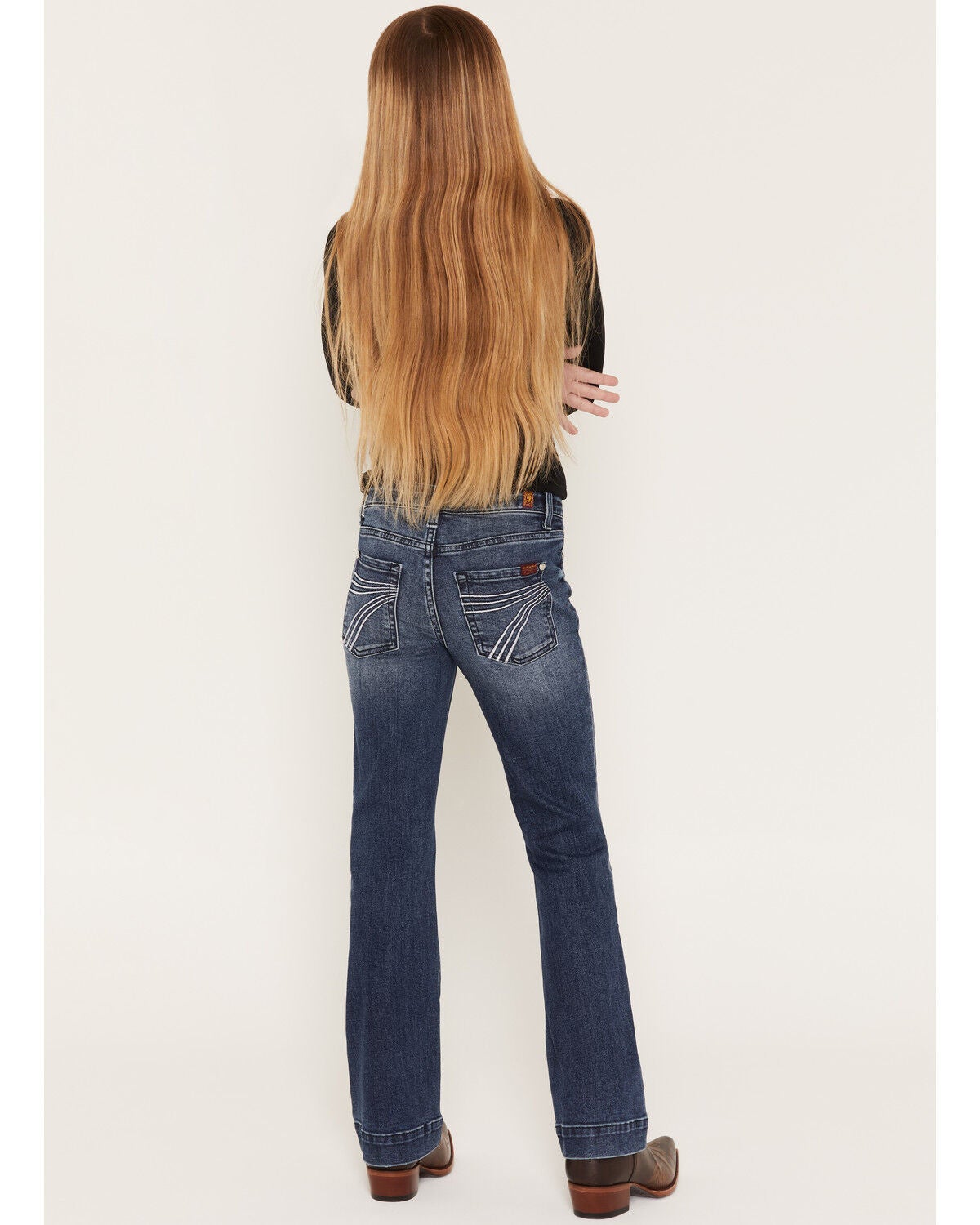 Image #1 - 7 For All Mankind Girls' Lake Dark Wash Mini Dojo Trouser Stretch Denim Jeans, Blue, hi-res