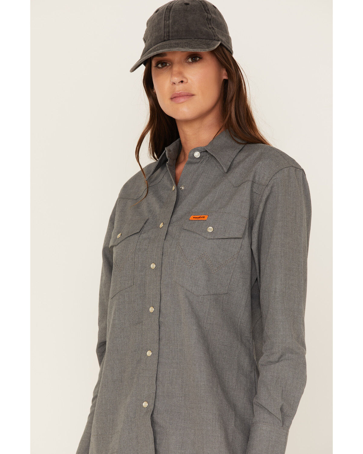 Image #2 - Wrangler Women's FR Long Sleeve Pearl Snap Western Work Shirt, Grey, hi-res