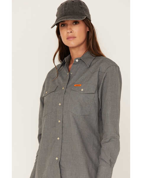 Image #2 - Wrangler Women's FR Long Sleeve Pearl Snap Western Work Shirt, Grey, hi-res
