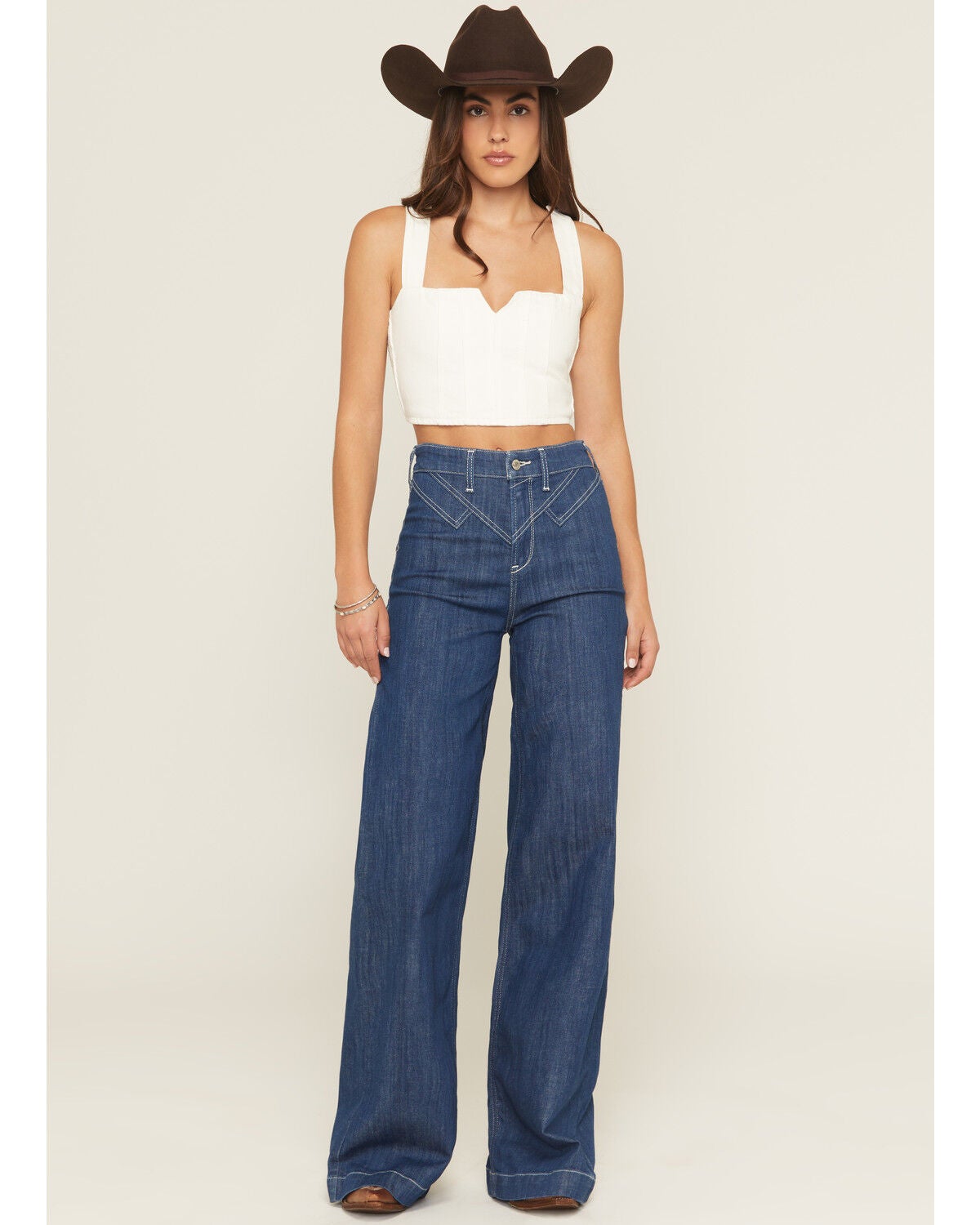 Ariat Women's Dark Wash Ultra High Rise Westie Yoke Wide Leg Stretch Denim Jeans, Dark Wash, hi-res