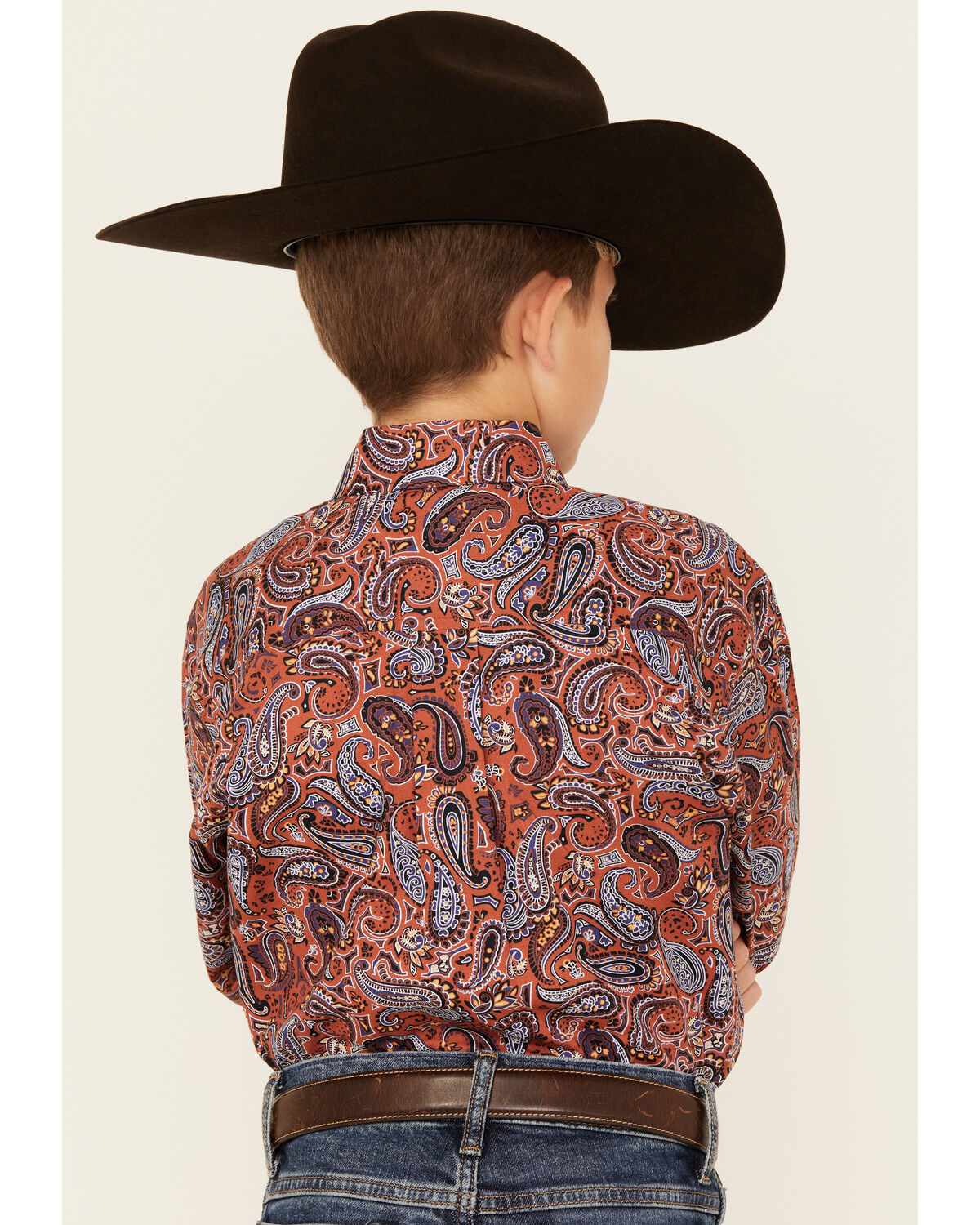 Image #4 - Cinch Boys' Paisley Print Long Sleeve Button-Down Western Shirt, Orange, hi-res