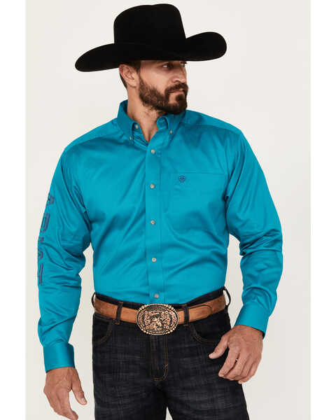 Image #1 - Ariat Men's Team Logo Twill Long Sleeve Button-Down Western Shirt - Tall, Turquoise, hi-res