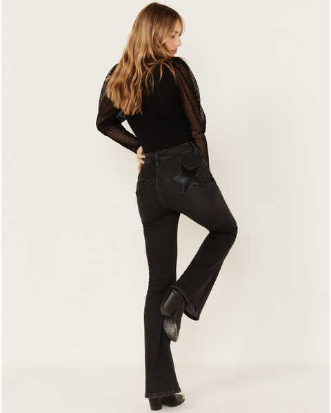 Image #1 - Rock & Roll Denim Women's High Rise Star Back Flare Jeans, Black, hi-res