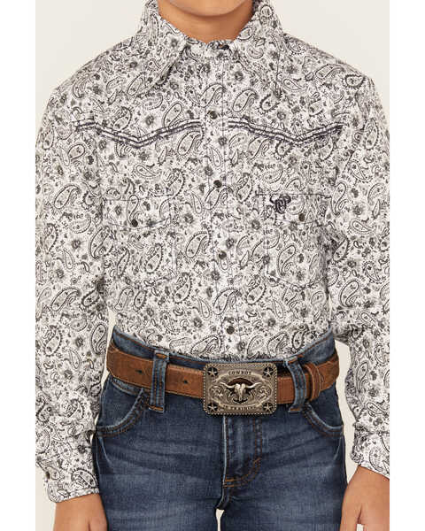 Image #3 - Cowboy Hardware Boys' Range Floral Print Long Sleeve Pearl Snap Western Shirt , White, hi-res