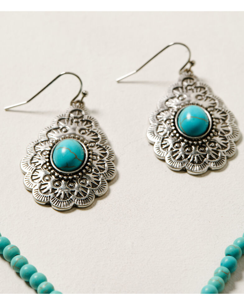 Shyanne Women's Turquoise Beaded Teardrop Pendant Necklace & Earring Set , Silver, hi-res